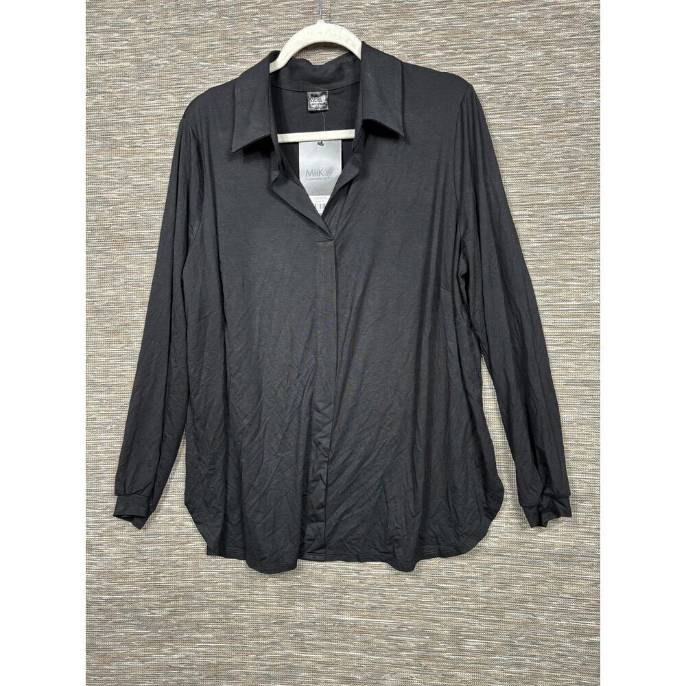 Miik Blouse Womens 2X Black Lucia Collared Long Sleeve Tunic Top LUCIA775